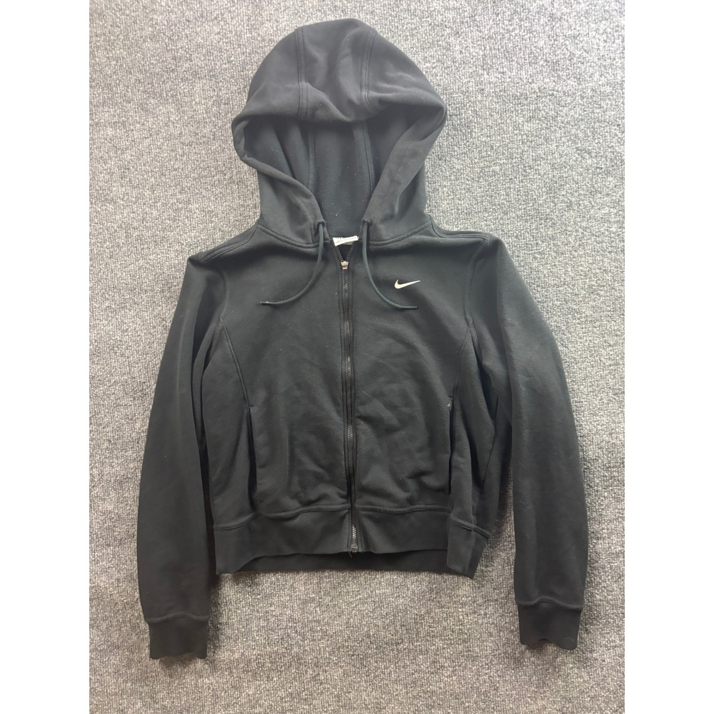 Nike Full Zip Hoodie Womens Small Black Dri-FIT Embroidered Swoosh Sweatshirt